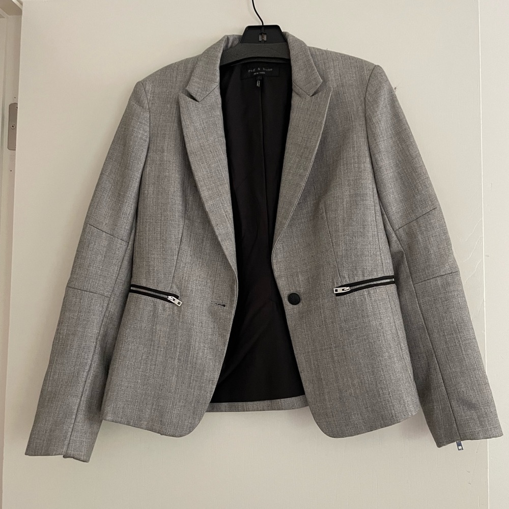 Rag and Bone New York Grey blazer jacket with zipper detail